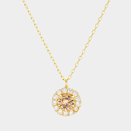 Gold Dipped CZ Round Pendant Necklace