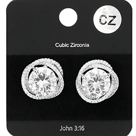 CZ Round Accented Stud Evening Earrings