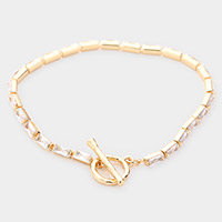 Brass Metal Rectangle Stone Toggle Bracelet