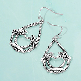 Palm Tree Accented Open Teardrop Dangle Earrings