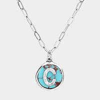 -C- Initial Monogram Turquoise Pendant Necklace