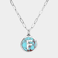 -F- Initial Monogram Turquoise Pendant Necklace