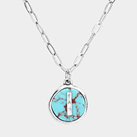 -I- Initial Monogram Turquoise Pendant Necklace