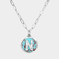 -N- Initial Monogram Turquoise Pendant Necklace