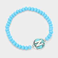 -N- Monogram Turquoise Charm Faceted Beaded Stretch Bracelet