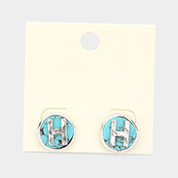 -H- Initial Monogram Turquoise Stud Earrings