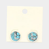 -L- Initial Monogram Turquoise Stud Earrings