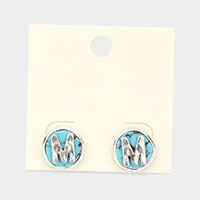 -M- Initial Monogram Turquoise Stud Earrings