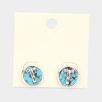 -T- Initial Monogram Turquoise Stud Earrings