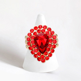 Crystal Teardrop Centered Bubble Cluster Stretch Ring