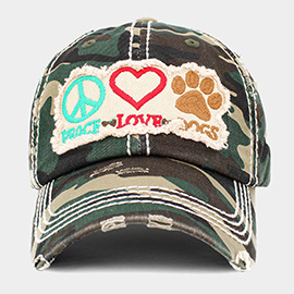 PEACE LOVE DOGS Message Camouflage Patterned Vintage Baseball Cap