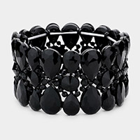 Pear Crystal Floral Rhinestone Stretch Evening Bracelet