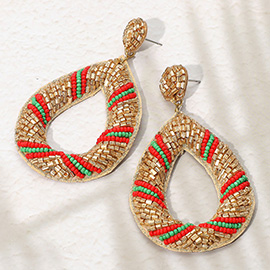 Felt Back Beaded Open Teardrop Dangle Earrings