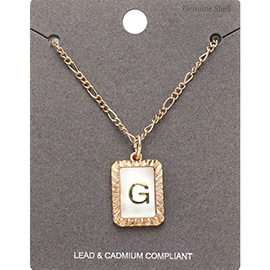 -G- Monogram Genuine Shell Rectangle Pendant Necklace