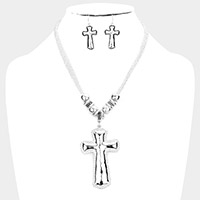 Antique Metal Cross Pendant Necklace
