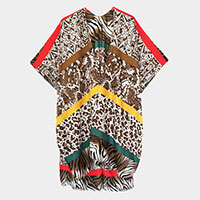 Multi Animal Printed Cover Up Kimono Poncho