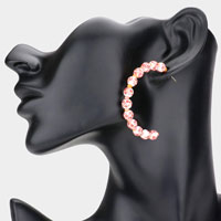 Flower Patterned Beaded Half Hoop Earrings