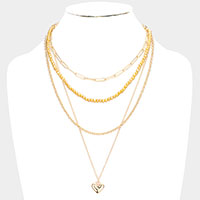 Metal Heart Pendant Multi Layered Necklace