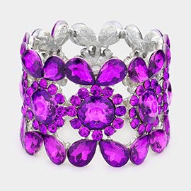 Teardrop Round Stone Stretch Evening Bracelet