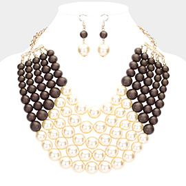 Chunky Multi Strand Pearl Bib Necklace