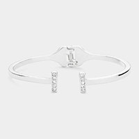 Rhinestone Embellished Metal Rectangle Tip Hinged Cuff Bracelet