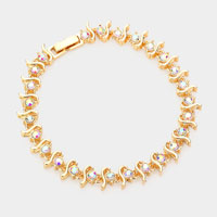 Stone Embellished Abstract Metal Link Evening Bracelet