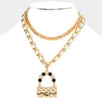 2PCS - Metal Chain Pearl Embellished Bag Pendant Necklaces