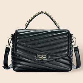 Line Detailed Faux Leather Tote / Crossbody Bag