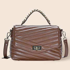 Line Detailed Faux Leather Tote / Crossbody Bag