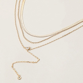 Dropped Round Stone Triple Layered Y Necklace
