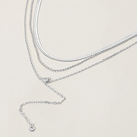 Dropped Round Stone Triple Layered Y Necklace