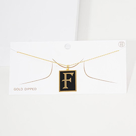 -F- Gold Dipped Enamel Rectangle Monogram Pendant Necklace