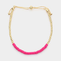 Heishe Beaded Metal Ball Beaded Adjustable Cinch Pull Tie Bracelet