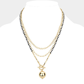 Metal Ball Pendant Triple Layered Necklace