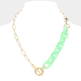 Square Stone Open Oval Resin Link Toggle Necklace