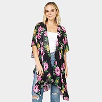 Flower Printed Cover Up Kimono Poncho