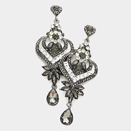 Glass crystal heart teardrop evening earrings
