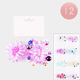 12 SET OF 2 - Colorful Pearl Embellished Assorted Spiral Hair Bands