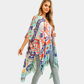 Aztec Patterned Cover Up Kimono Poncho