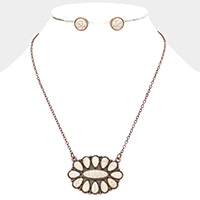 Teardrop Oval Natural Stone Cluster Pendant Necklace