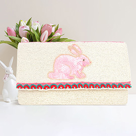Sequin Easter Bunny Seed Beaded Clutch / Crossbody Bag