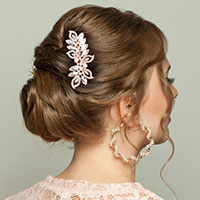 Pearl Marquise Stone Accented Leaf Hair Comb