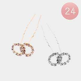 24PCS - Stone Embellished Double Open Circle Hair Comb Pins