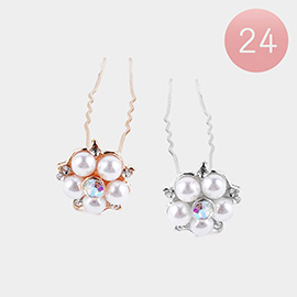 24PCS - Pearl Stone Embellished Floral Hair Comb Pins