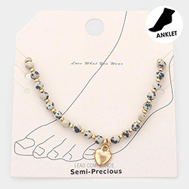 Metal Heart Charm Semi Precious Stretch Anklet