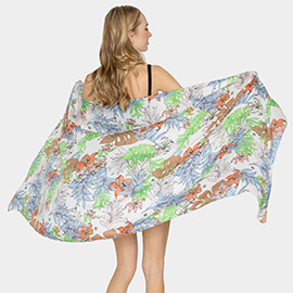Tropical Leaf Flower Printed Oblong Scarf