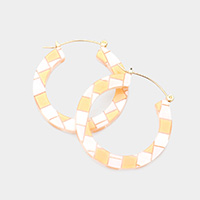 Check Patterned Hoop Pin Catch Earrings