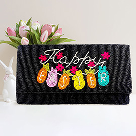 Happy EASTER Message Carrot Bunny Pointed Seed Beaded Clutch / Crossbody Bag