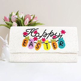 Happy EASTER Message Carrot Bunny Pointed Seed Beaded Clutch / Crossbody Bag