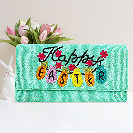 Happy EASTER Message Carrot Bunny Pointed Seed Beaded Clutch / Crossbody Bag